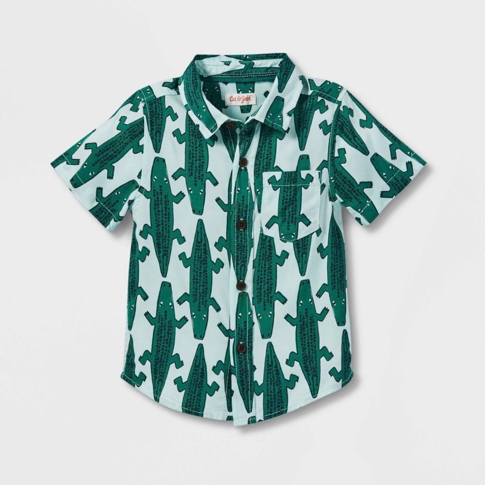 Cat & Jack Baby Boys' Alligator Challis Short Sleeve Button Down Shirt 18 M